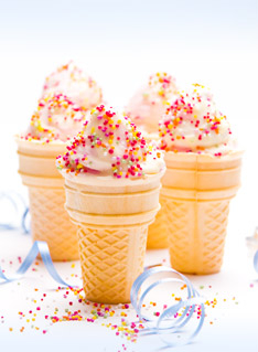 Dessert Recipe, Marshmallow and Chocolate Ice Cream with sprinkles in a cone